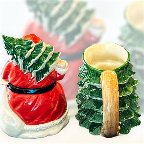 1989 TIMELESS TREASURES German Christmas Tree Creamer-Santa Figurine Suger Bowl - Picture 3 of 9